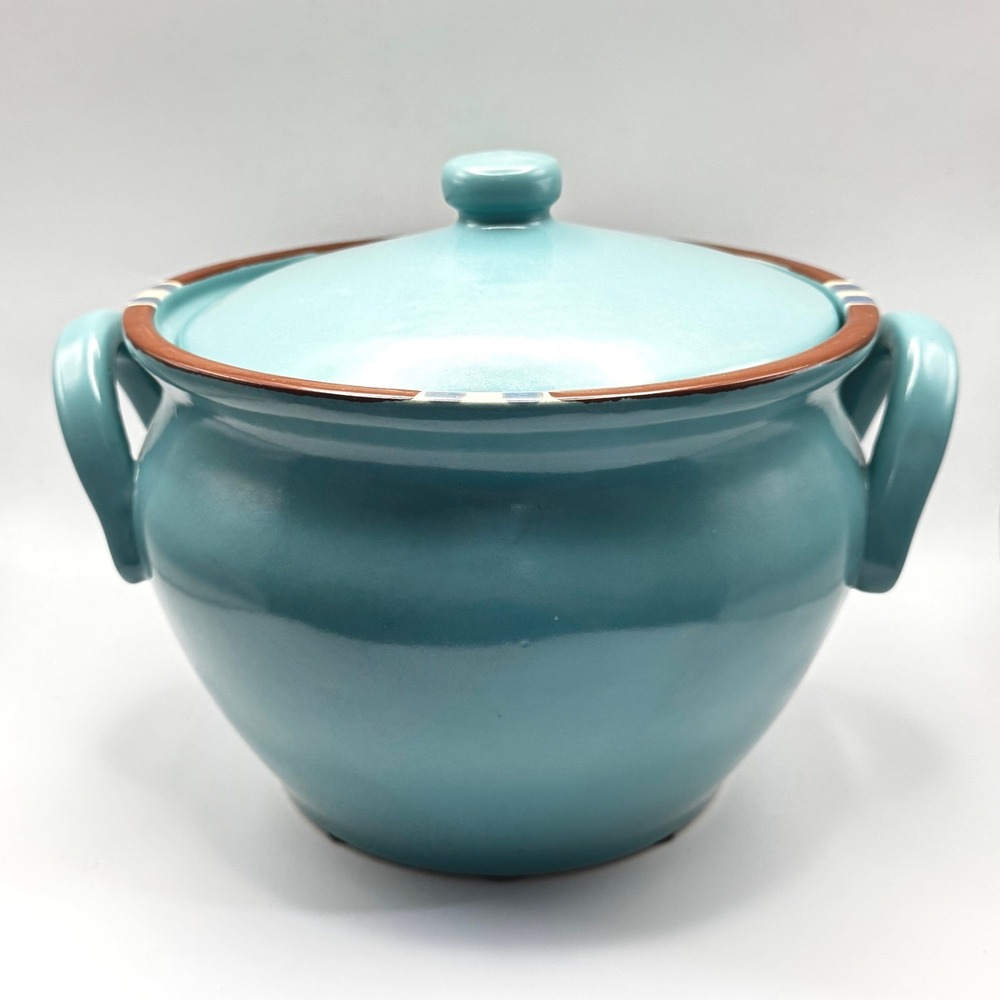 Dansk Mesa Casserole Bean Pot Turquoise Portugal Ceramic Lidded Good MCM Teal
